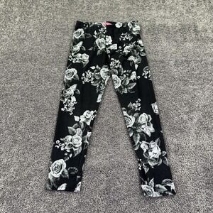 Sugar High Leggings Juniors XL Black Floral Ankle Elastic Waist Stretch